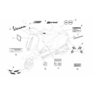 30. Vespa Sprint 50 IGET 4T 3V Euro5 - 45 km/h - Facelift 2024 - ZAPCD0103 - Teile Aufkleber - Embleme