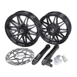 Fast Arrow Pro - Sportfelgen Piaggio Zip + Bremsscheibe + Gabelbeine - Schwarz glänzend oder matt - Vorne 12 Zoll / Hinten 11 Zoll